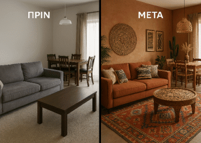 Ανακαίνιση καθιστικού και τραπεζαρίας σε διαμέρισμα Airbnb. Δίνουμε αξία στην ιδιοκτησία.